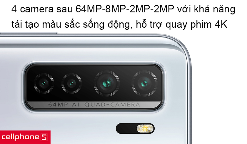 4 camera sau đa dụng với khả năng tái tạo màu đẹp và chính xác, hỗ trợ quay phim 4K