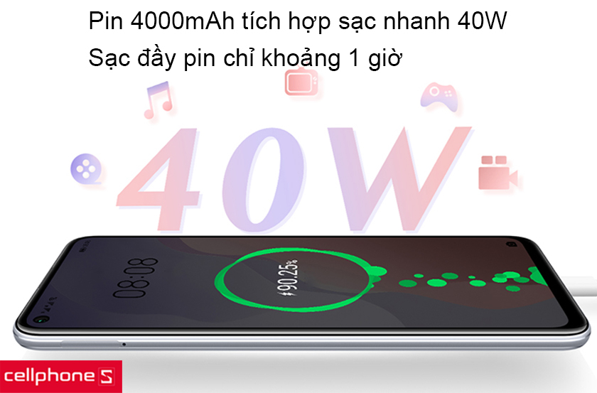 Pin 4000mAh chuẩn Li-Po tích hợp sạc nhanh 40W và tính năng sạc ngược 5W