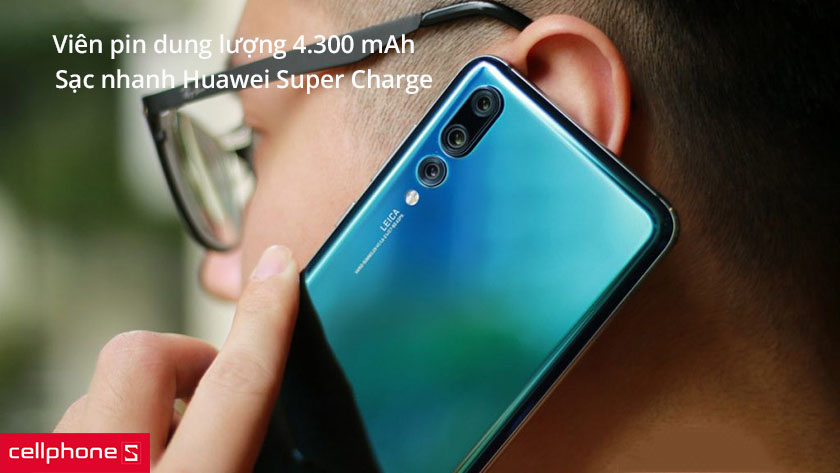 dung lượng pin 4.300 mAh, tích hợp công nghệ sạc nhanh Huawei Super Charge