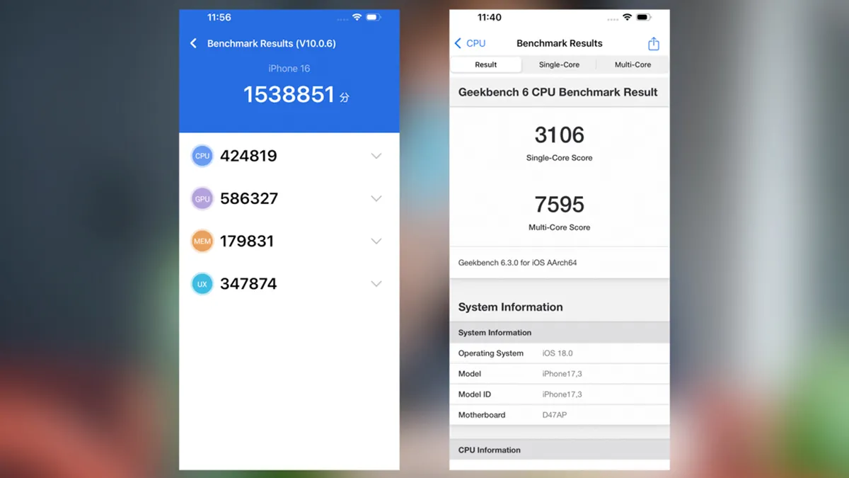 Điểm test hiệu năng thực tế trên iPhone 16 thường