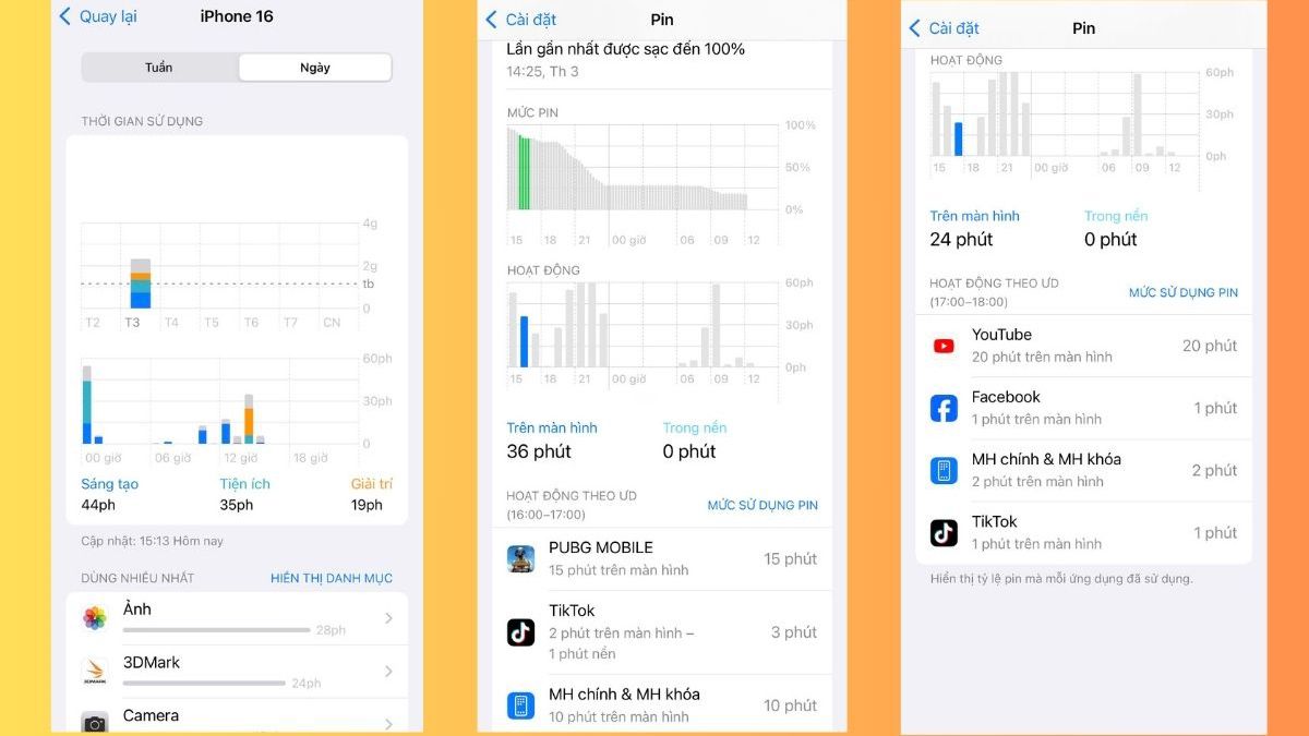 Kết quả khi test pin trên iPhone 16 thường