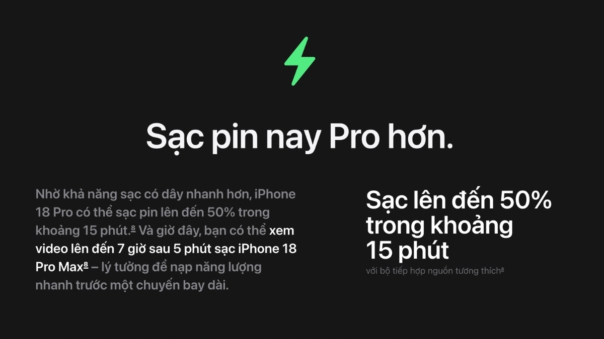 Pin và sạc iPhone 18 Pro Max