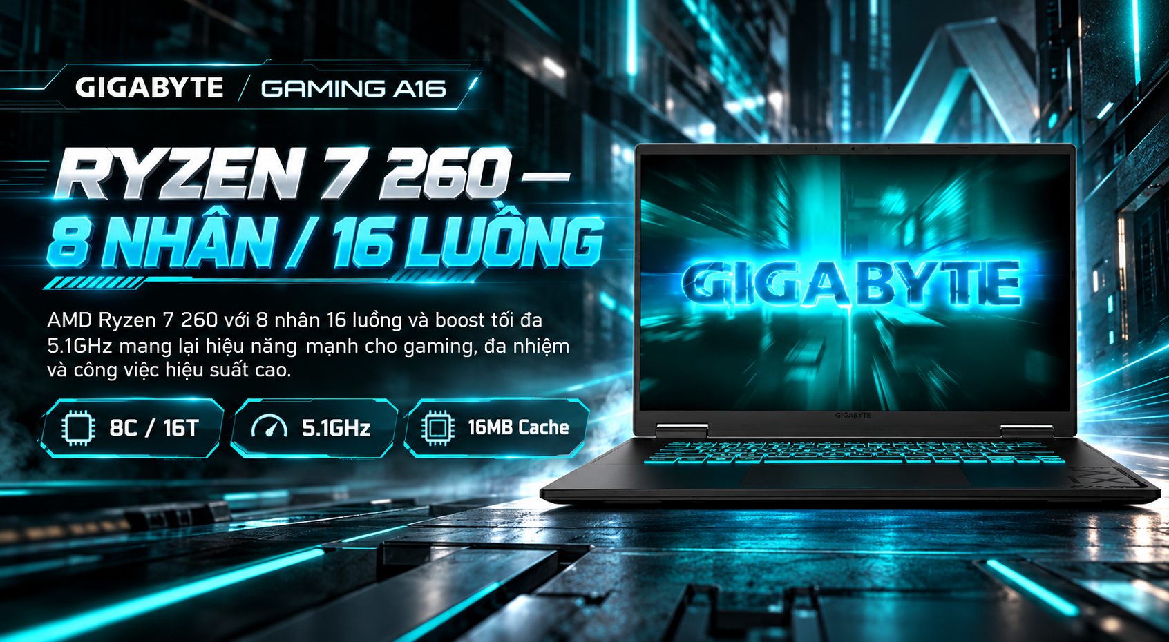 Laptop Gigabyte Gaming A16 GA63H-3VHK3VN893SH