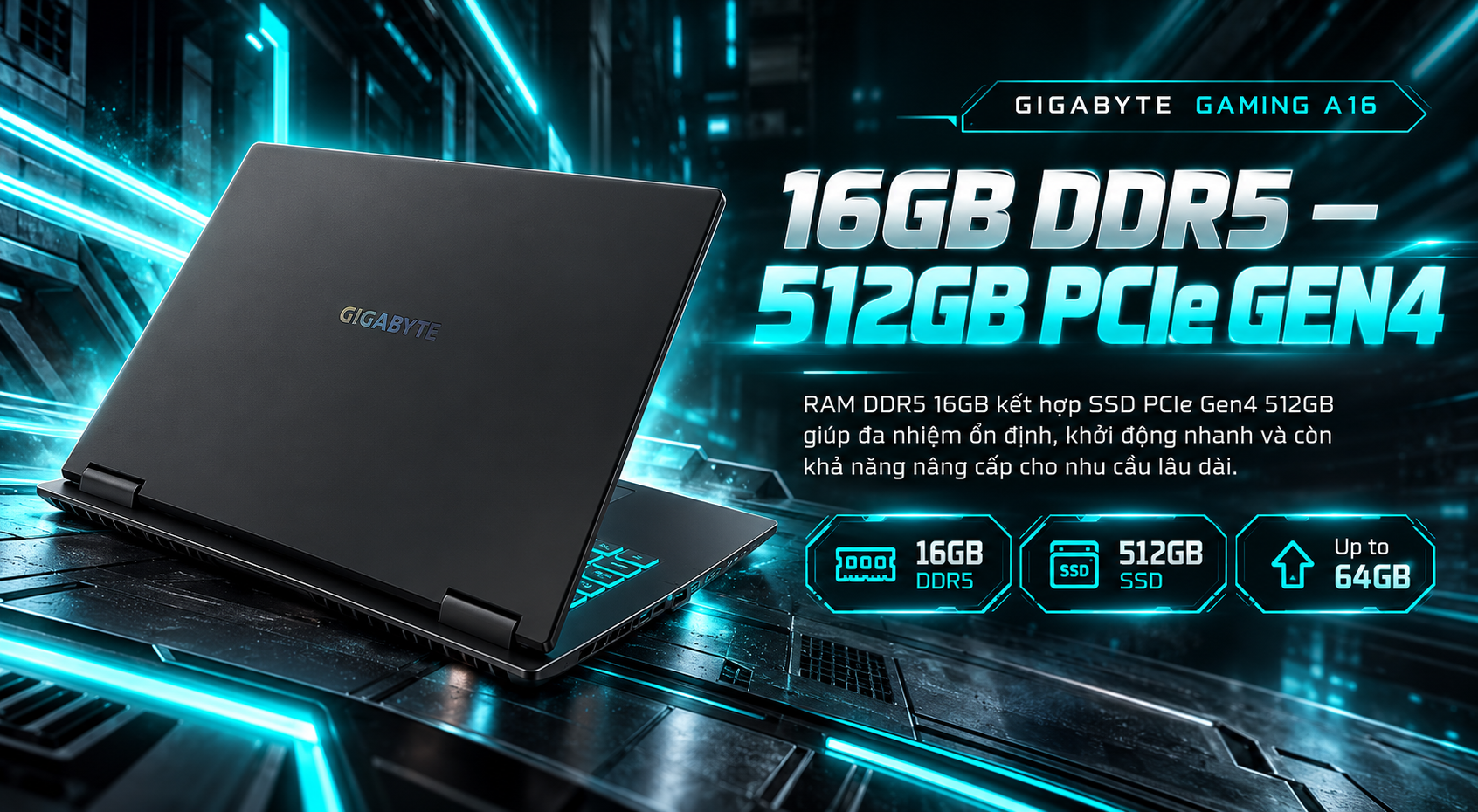 Laptop Gigabyte Gaming A16 GA63H-3VHK3VN893SH