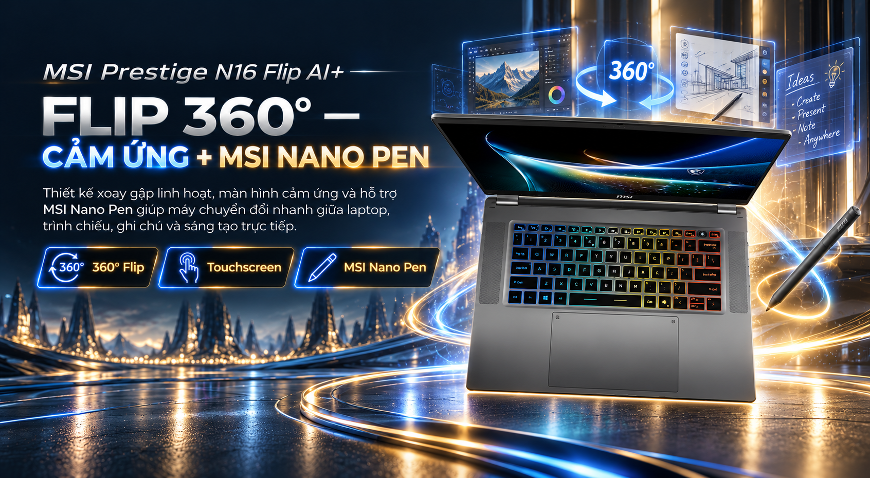 Laptop MSI Prestige N16 Flip AI+ C1XMT-016VN