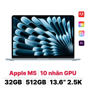 MacBook Air M5 13 inch 2026 10CPU 10GPU 32GB 512GB Sạc 70W | Chính hãng Apple Việt Nam - Tín Nguyễn Luxury