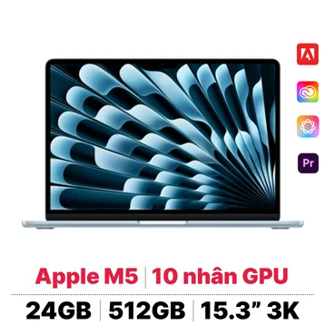 MacBook Air M5 15 inch 2026 10CPU 10GPU 24GB 512GB Sạc 70W | Chính hãng Apple Việt Nam - Tín Nguyễn Luxury
