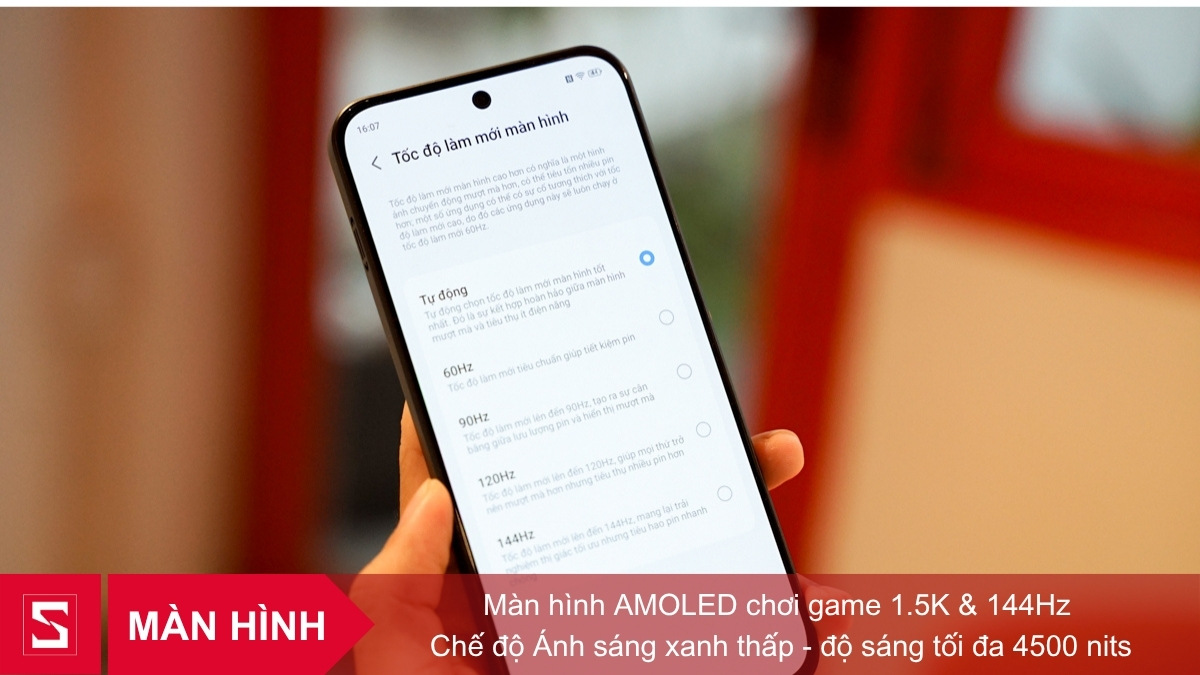 Tấm nền AMOLED 1.5K tốc độ quét 144Hz