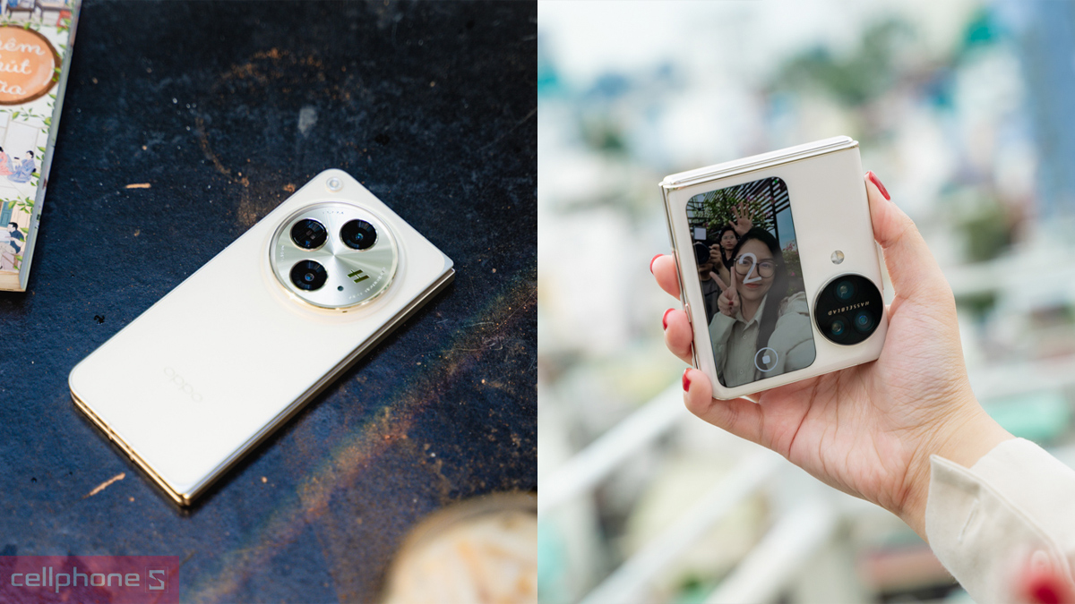 So sánh thiết kế OPPO Find N3 gập ngang với cụm camera tròn lớn và OPPO Find N3 Flip gập dọc có màn hình phụ hình chữ nhật