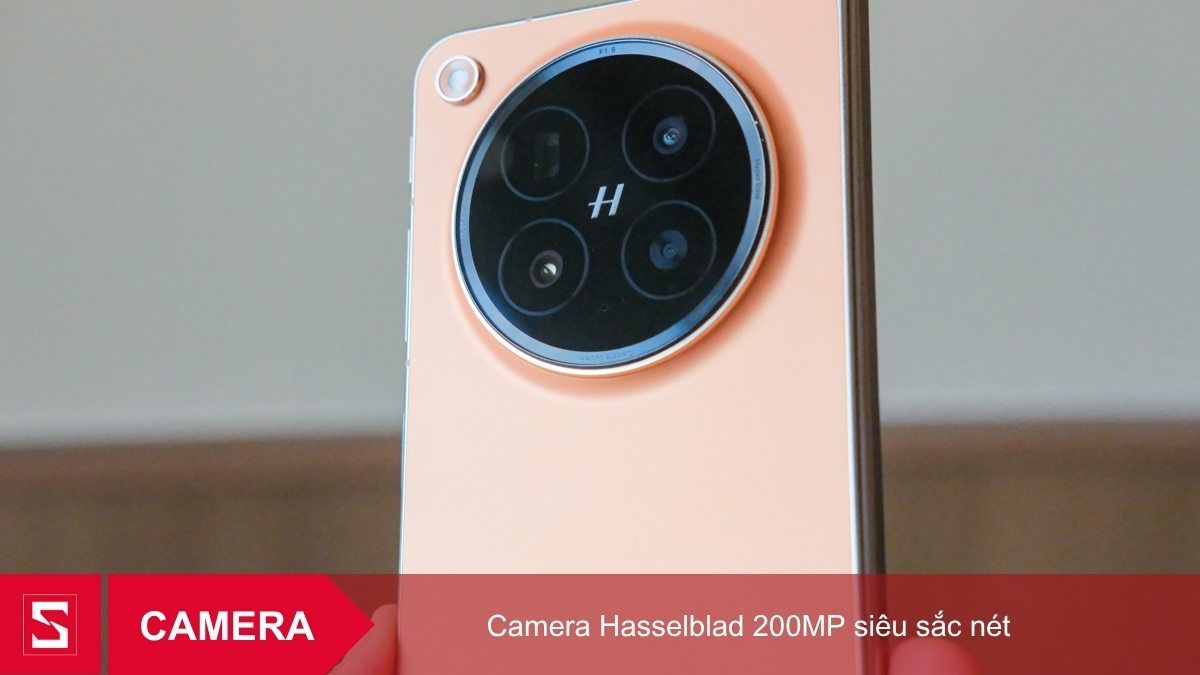 Cụm camera Hasselblad 200MP trên mặt lưng OPPO Find N6 màu cam