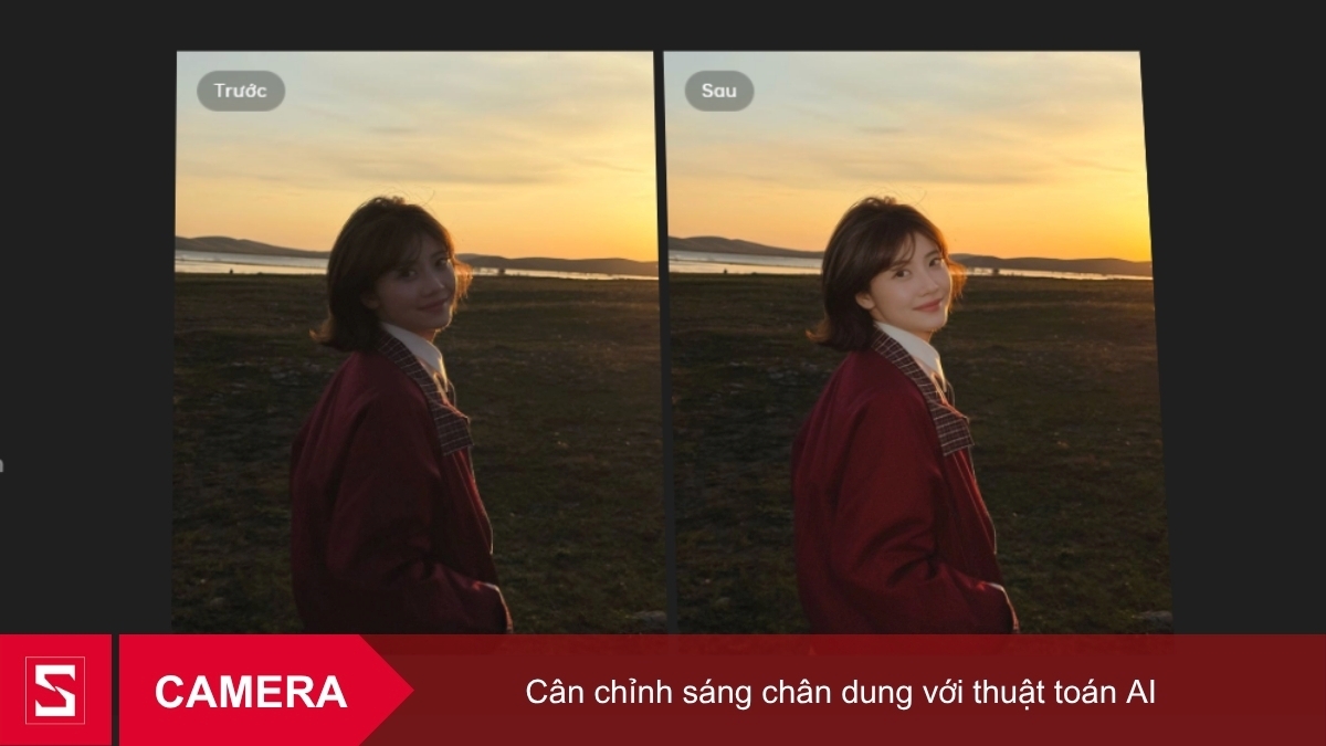 So sánh trước và sau khi AI cân chỉnh sáng chân dung trên camera OPPO Find N6