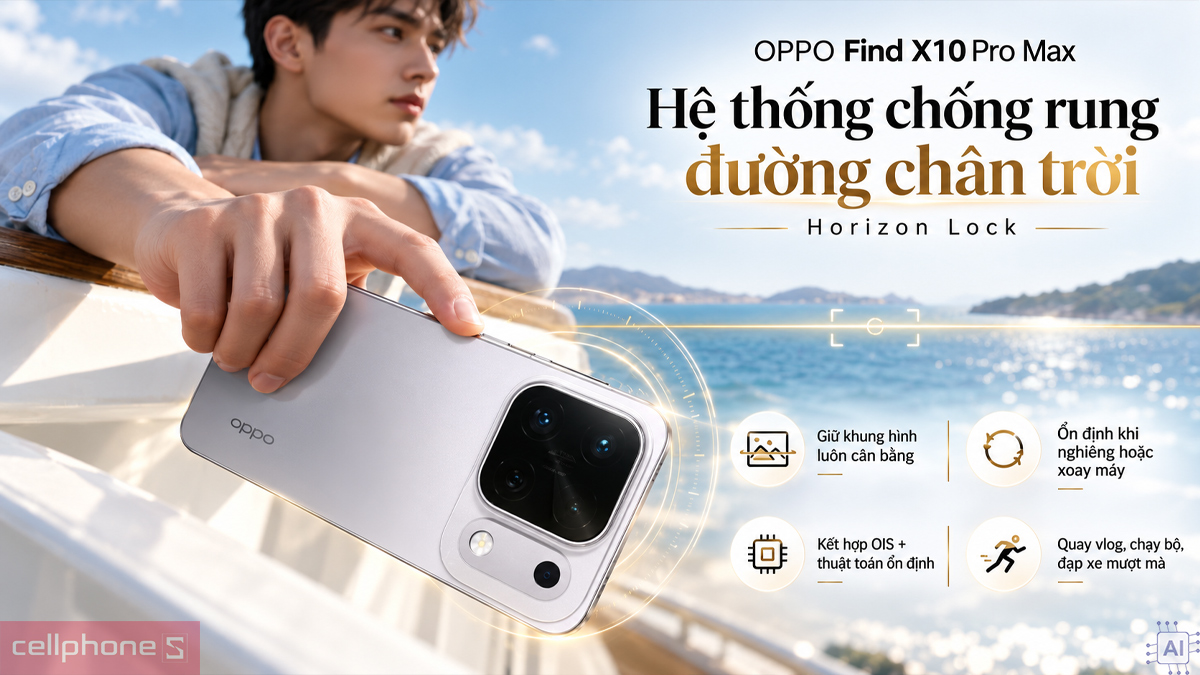 Quay video chuyển động với chế độ khóa đường chân trời Horizon Lock trên OPPO Find X10 Pro Max