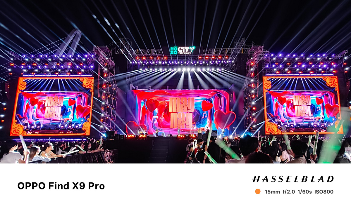 Ảnh chụp concert đêm thực tế bằng camera Hasselblad OPPO Find X9 Pro 15mm góc siêu rộng sắc nét, màu sắc rực rỡ