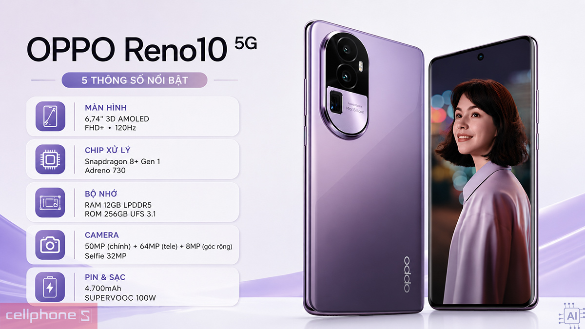 OPPO Reno10 Pro Plus+ sở hữu màn hình AMOLED 120Hz và camera tele 64MP