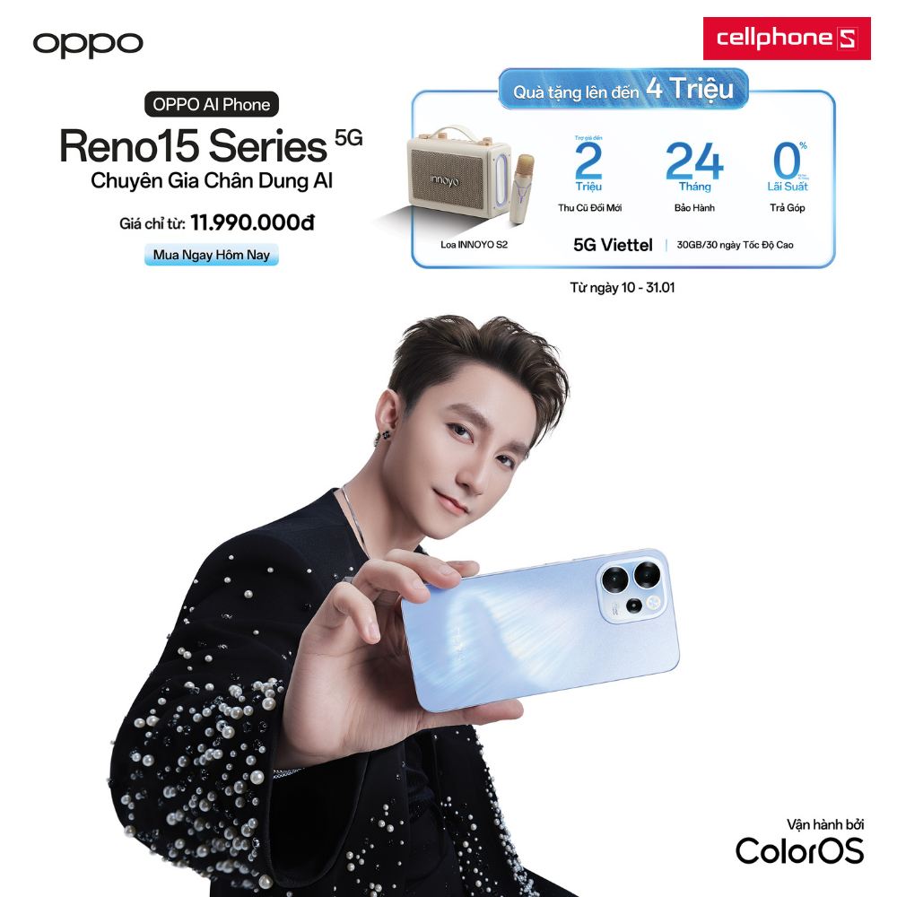 Mua điện thoại OPPO Reno15 F 5G tại CellphoneS nhận ngay bộ quà tặng trị giá 4.000.000đ