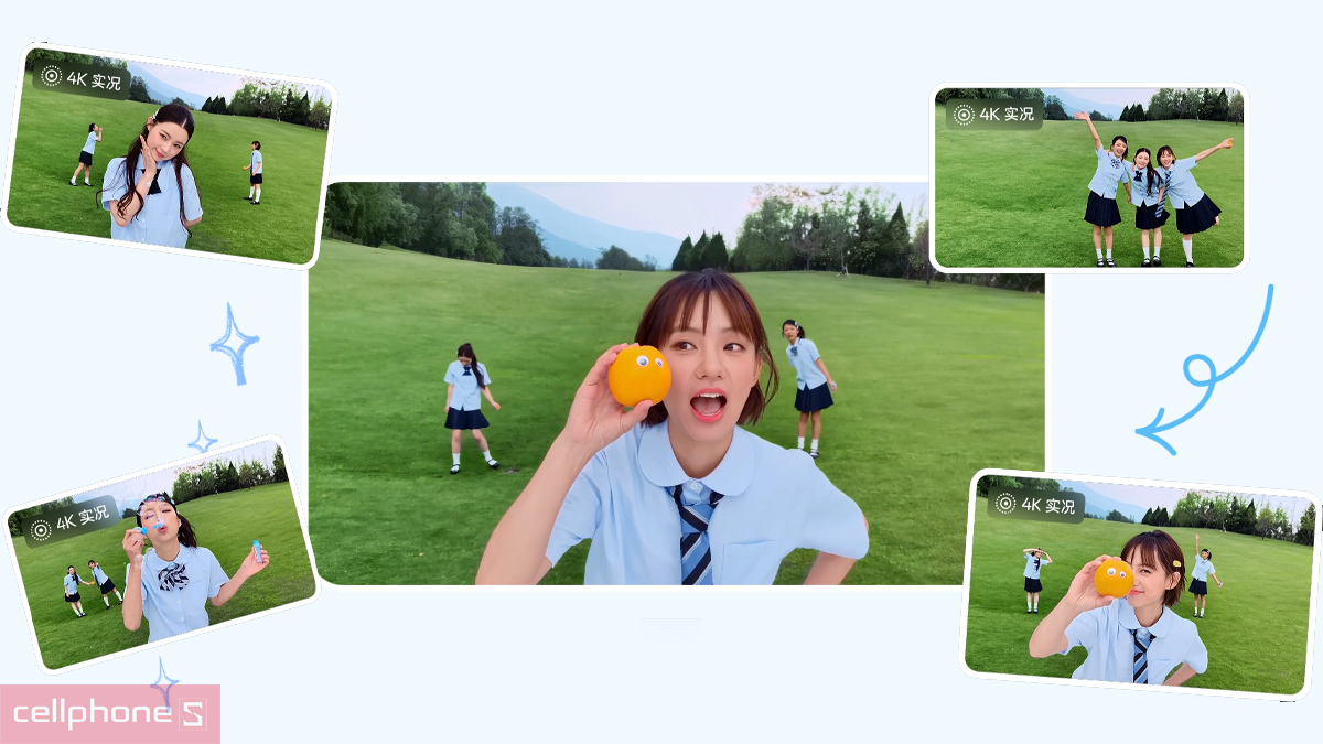 Các khung hình minh họa tính năng quay video 4K sắc nét và chống rung của OPPO Reno 16F